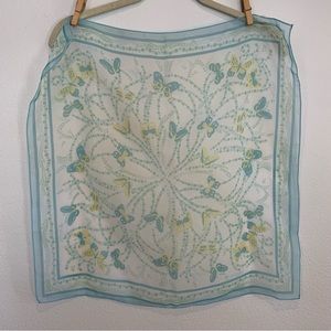 Vintage Pastel Blue Yellow Butterfly Sheer Square Scarf
